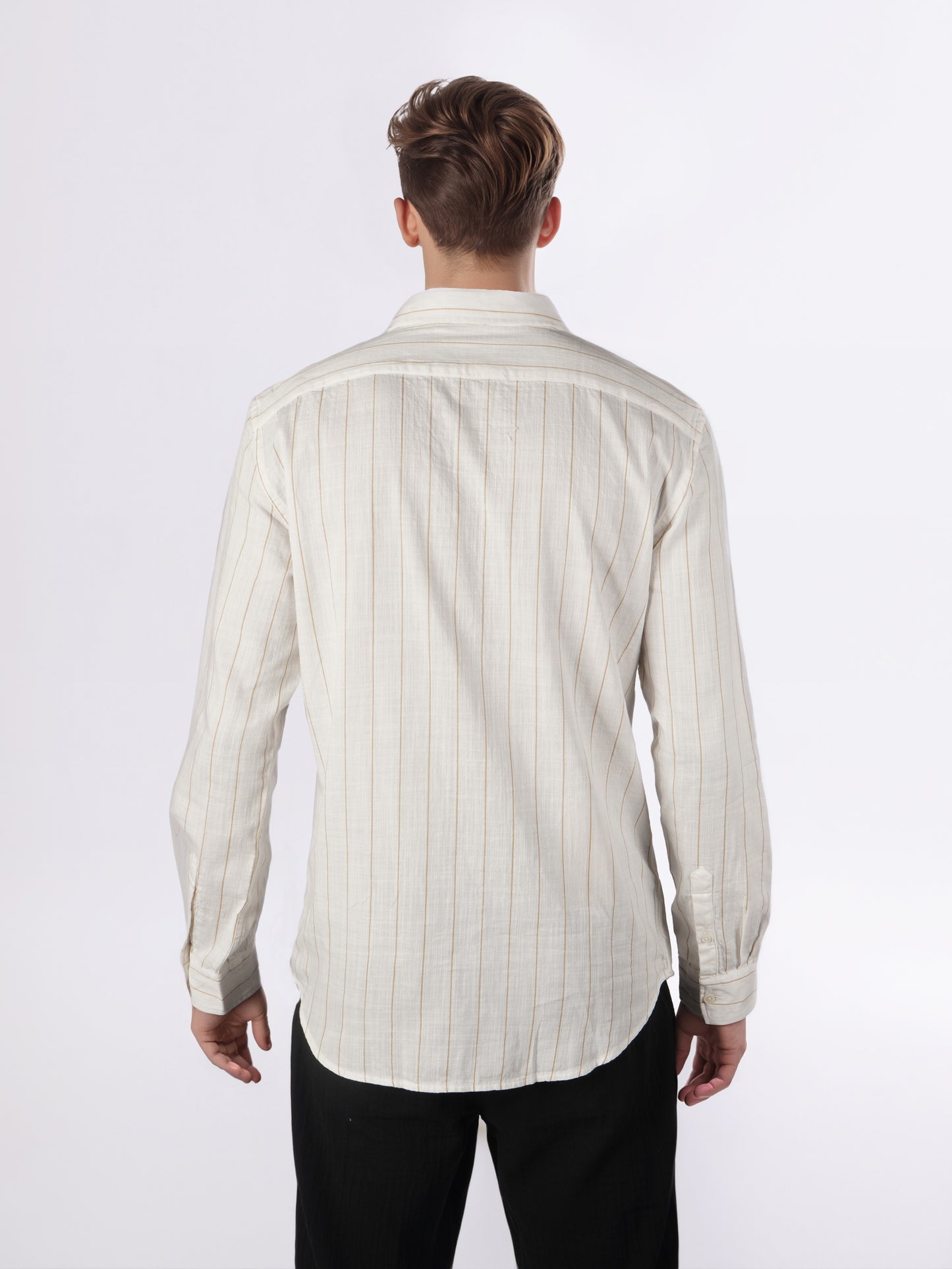 Celio* Men Off White Striped Regular Fit Cotton Shirts