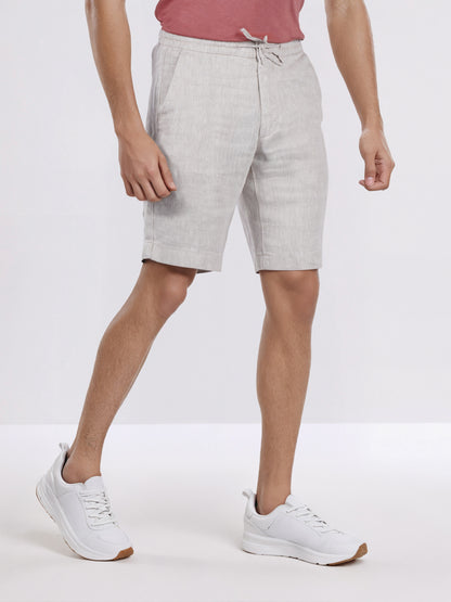 Celio* Men Beige Solid Bermuda Fit Linen Shorts