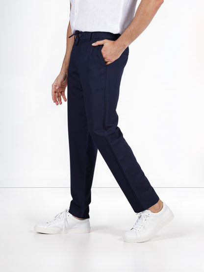 Celio* Rayon-Blend Regular Fit Navy Blue Trousers