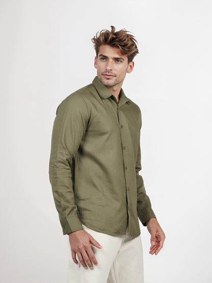 Celio* Men Olive Solid Regular Fit Cotton Shirt