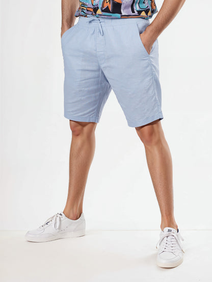 Celio* Linen-Blend Regular Fit Light Blue Shorts