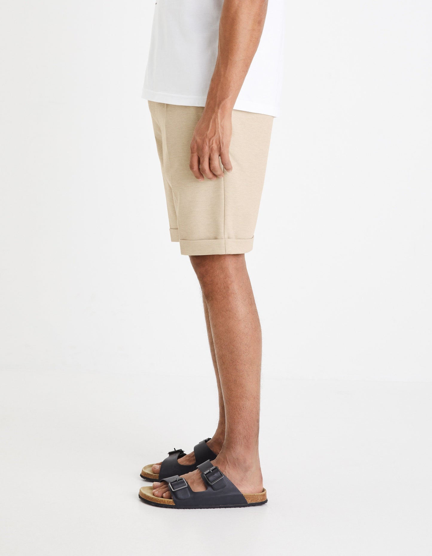 Celio* Men Beige Solid Straight Fit Polyester-Blend Shorts