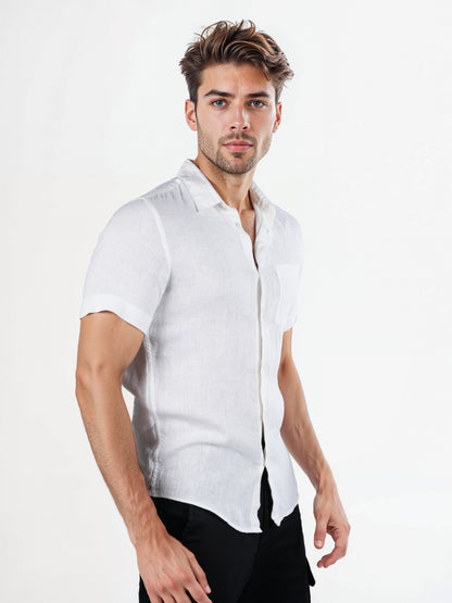 Celio* Solid Regular Fit White Men Linen Shirt