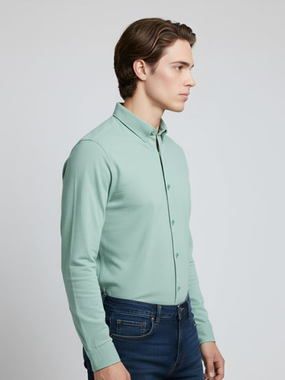 Celio* Men Green Solid Regular Fit Cotton Shirts