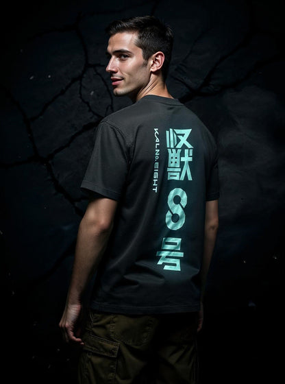 Celio* Men Black Printed Oversized Cotton Kaiju T-Shirt