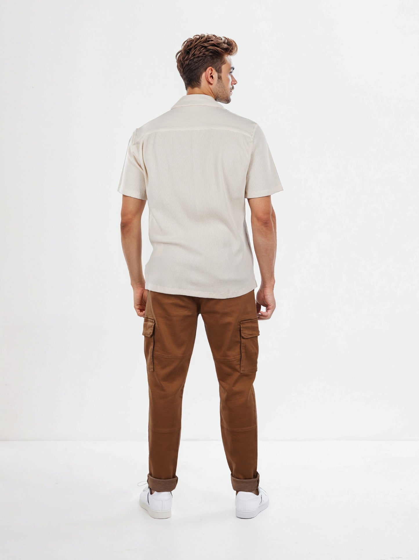 Celio* Solid Regular Fit Cotton Off White Shirt