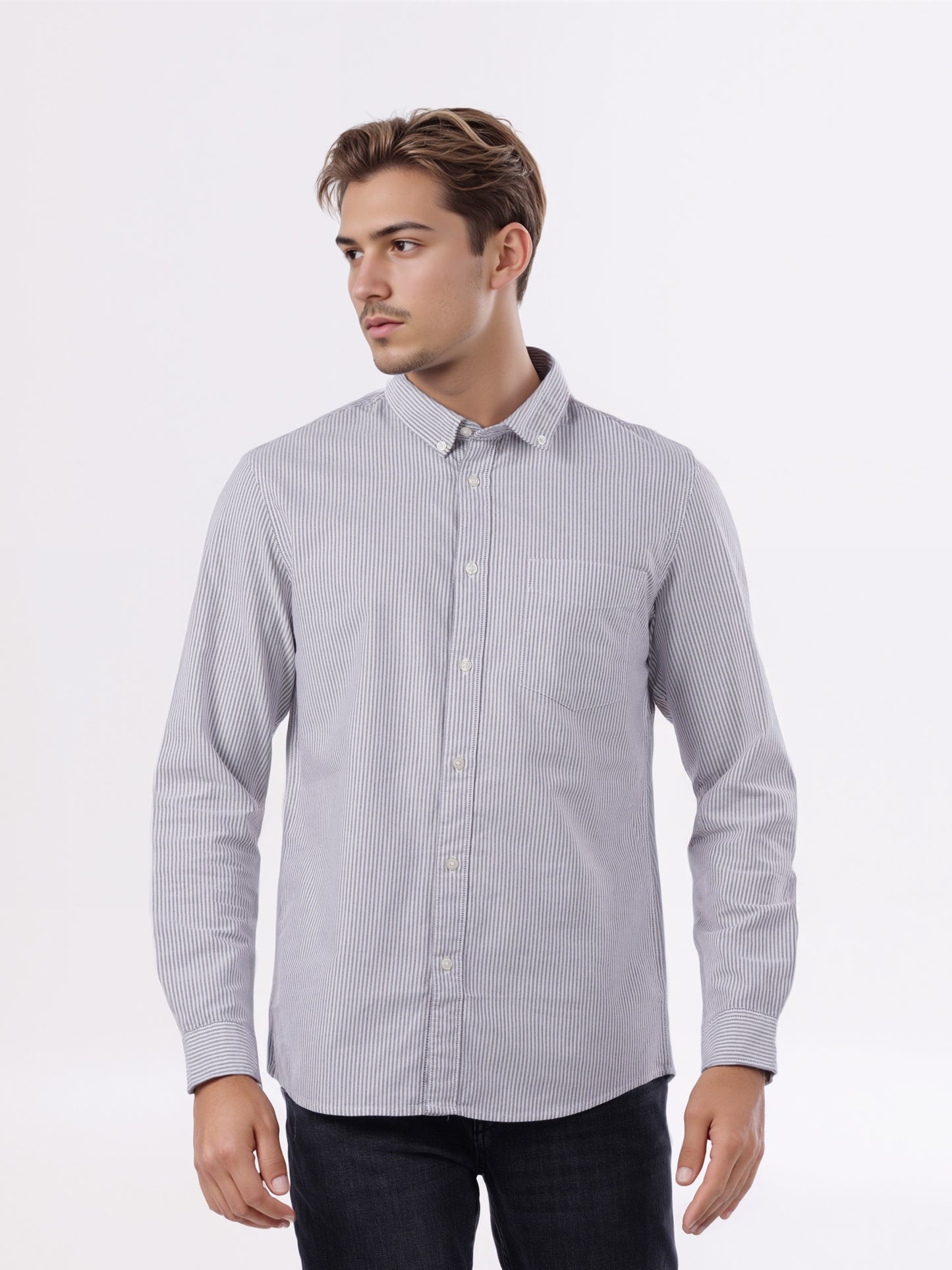 Celio* Men Purple Striped Regular Fit Cotton Shirts