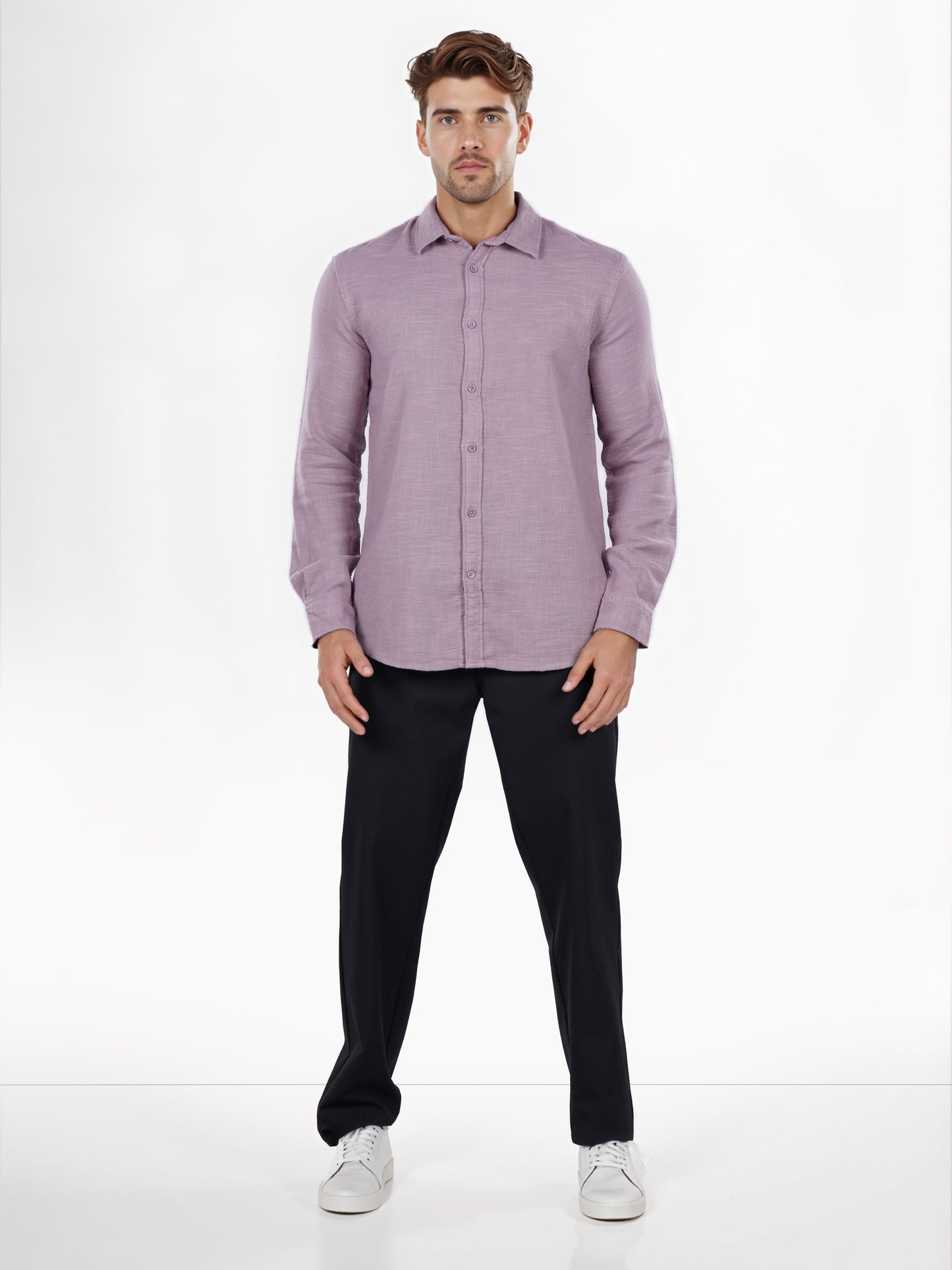 Celio* Solid Regular Fit Cotton Purple Shirt