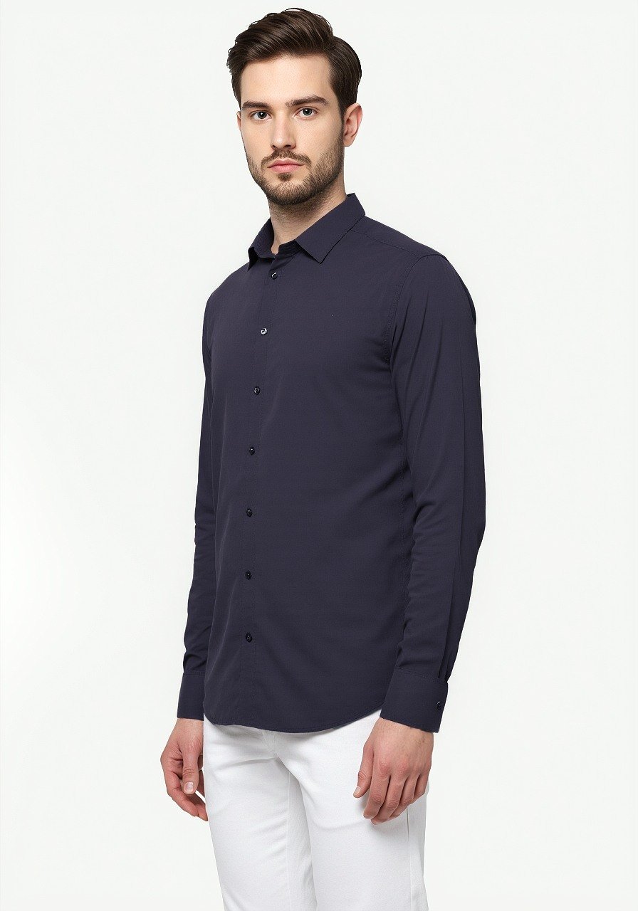 Celio* Men Navy Blue Solid Regular Fit Cotton Shirt