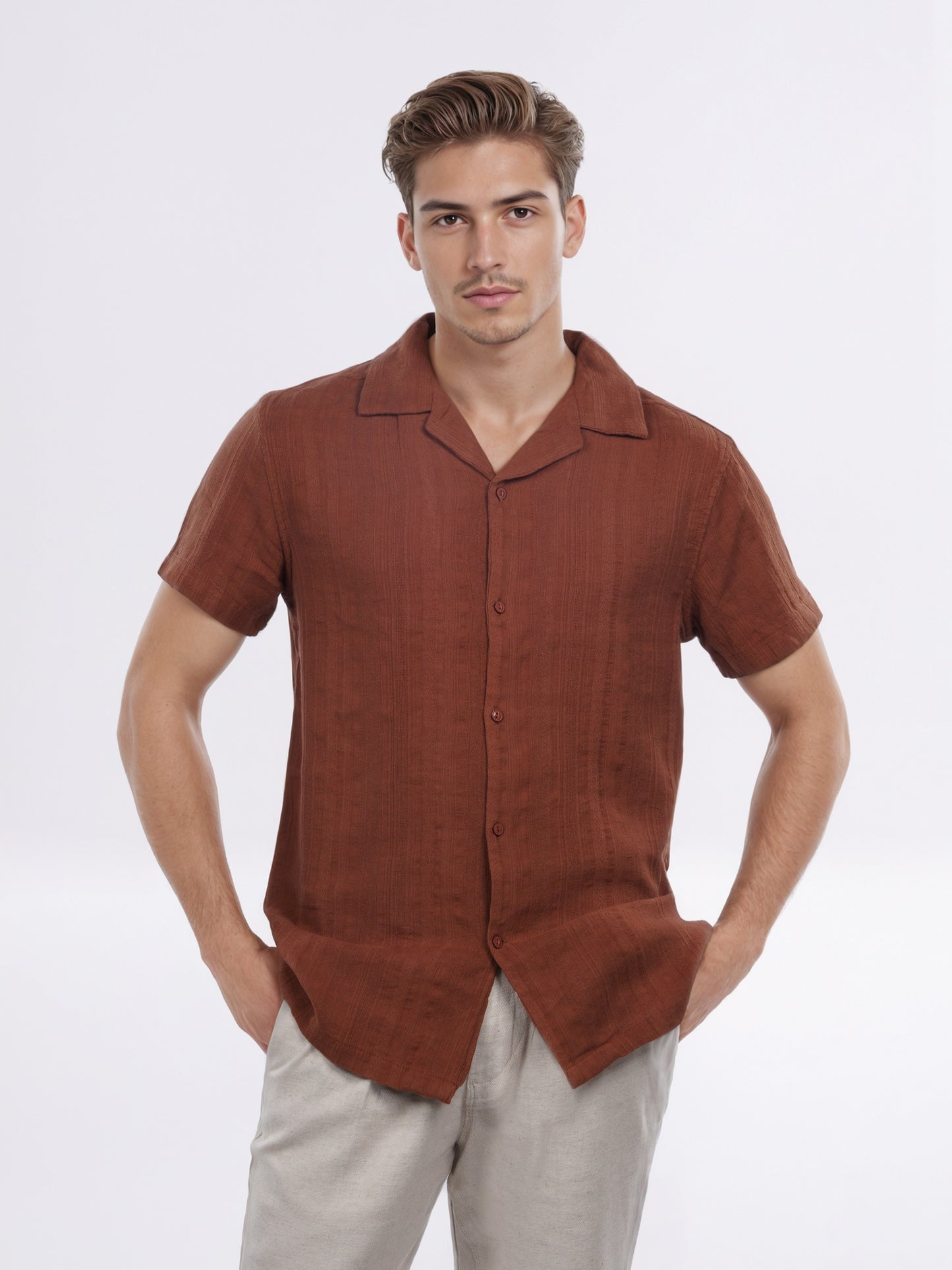 Celio* Men Brown Solid Regular Fit Cotton Shirt