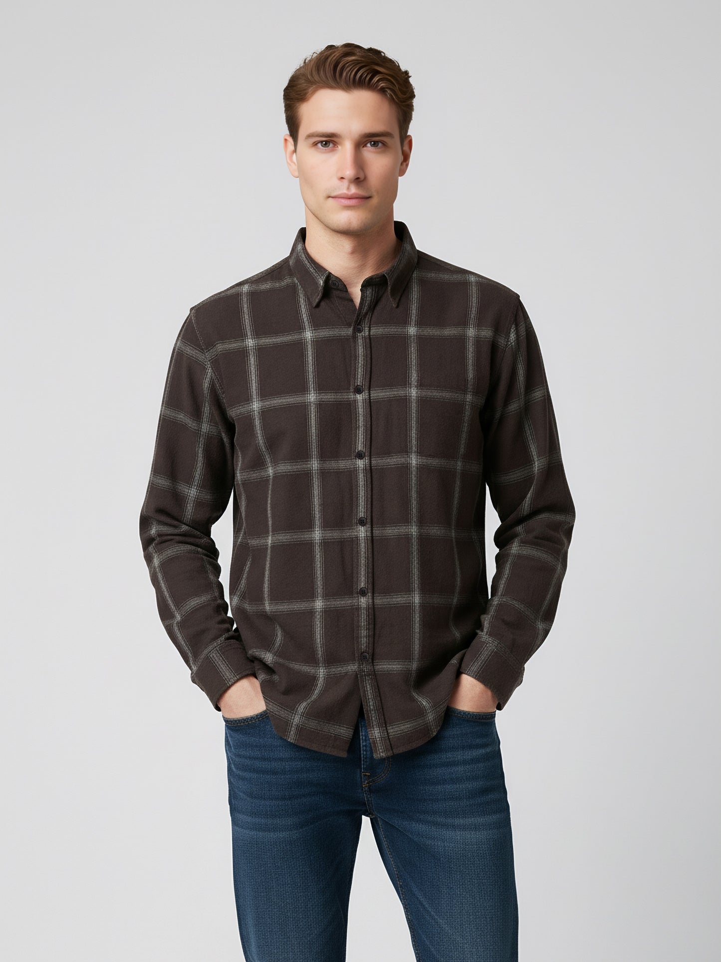 Celio* Men Brown Checked Regular Fit Cotton Shirts