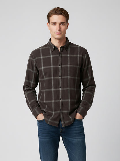Celio* Men Brown Checked Regular Fit Cotton Shirts