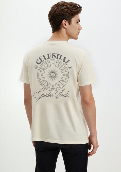 Celio* Men Cream Printed Oversized Cotton T-shirt