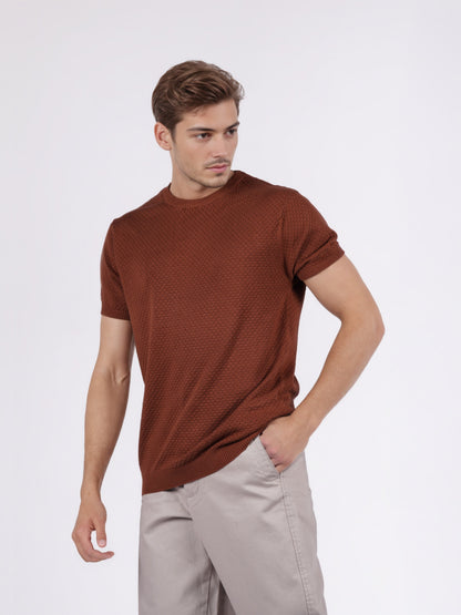 Celio* Men Brown Solid Regular Fit Cotton T-Shirts