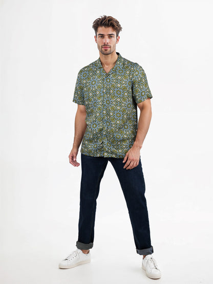 Celio* Floral Regular Fit Viscose Green Shirt