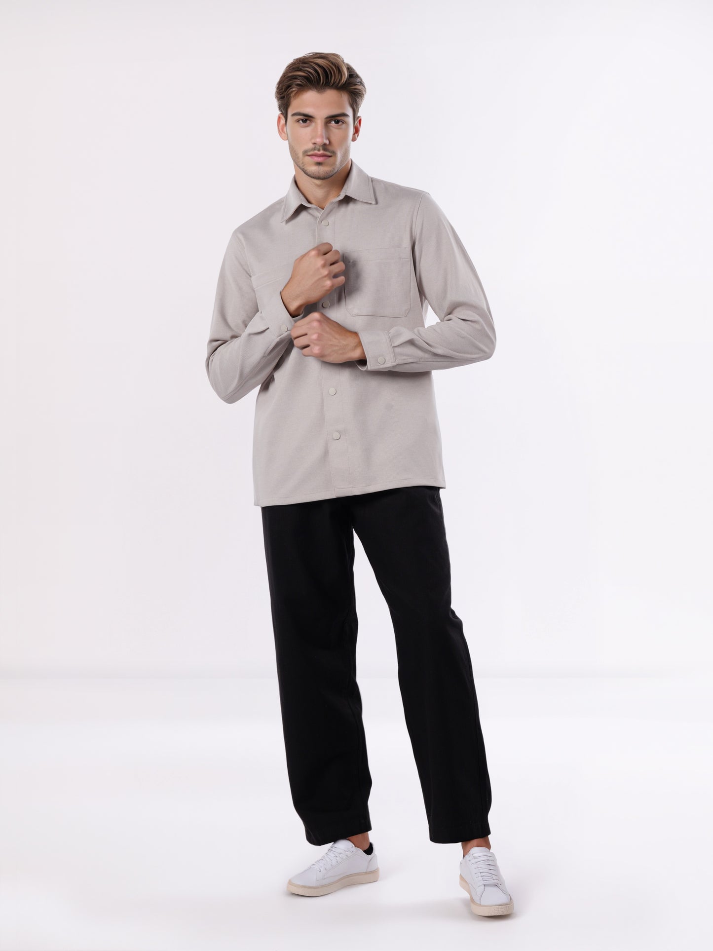 Celio* Men Beige Solid Overshirt Polyester Shirts