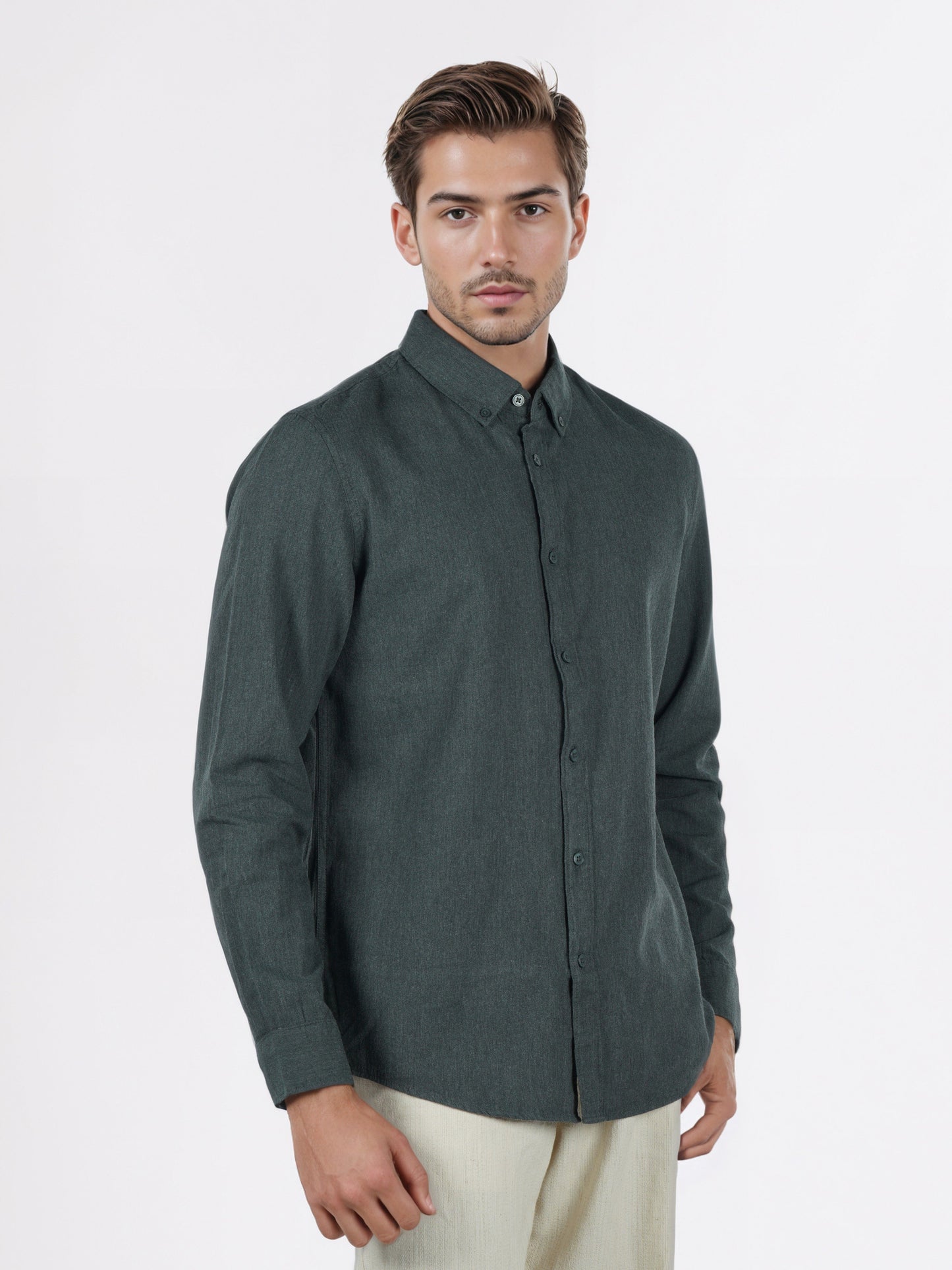 Celio* Men Olive Solid Regular Fit Cotton Shirts