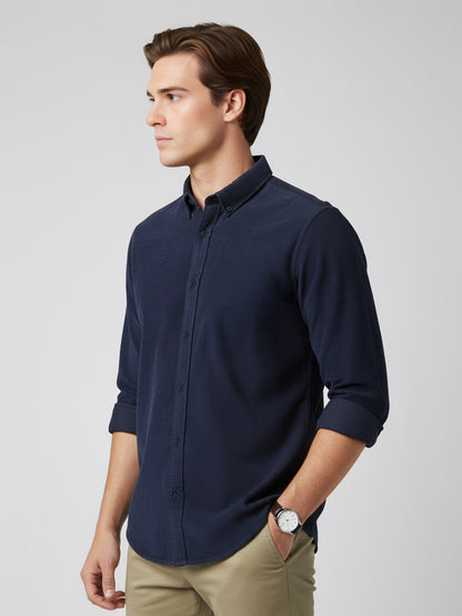 Celio* Men Blue Solid Regular Fit Cotton Shirts