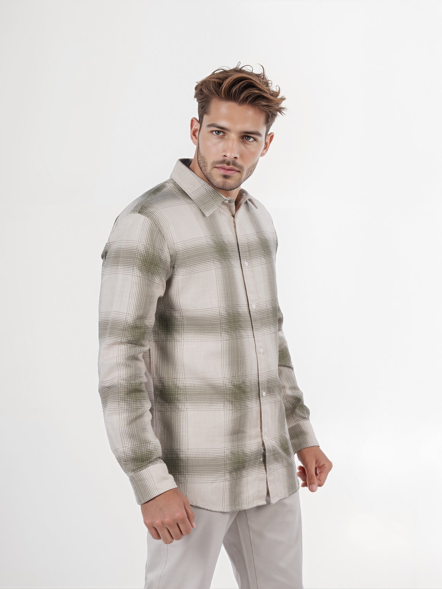 Celio* Men Olive Checked Regular Fit Cotton Shirt
