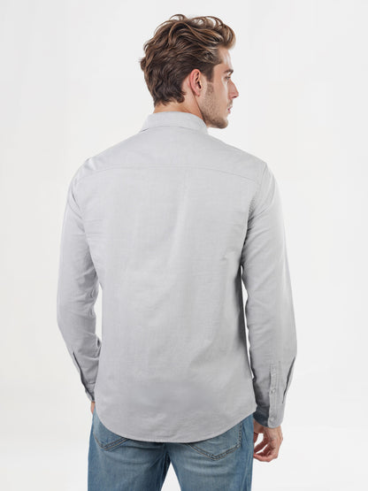 Celio* Solid Regular Fit Cotton Grey Shirts