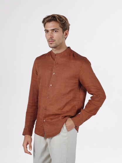 Celio* Men Brown Solid Regular Fit Linen Shirts