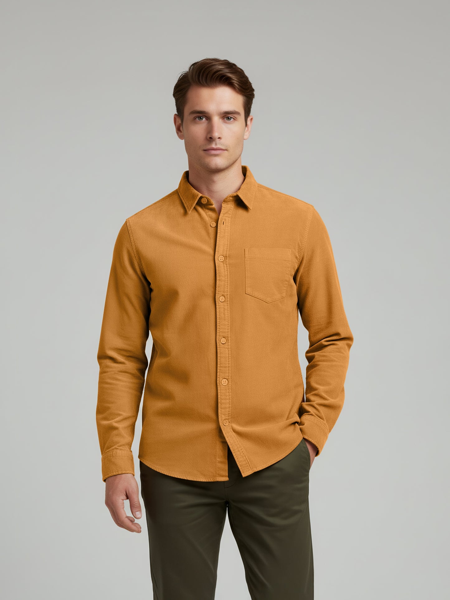 Celio* Men Mustard Solid Regular Fit Cotton Shirts