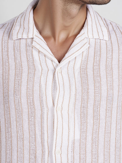 Celio* Men White Striped Regular Fit Cotton Shirt