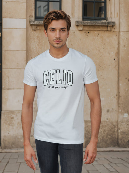 Celio* Men White Printed Regular Fit Cotton T-Shirts