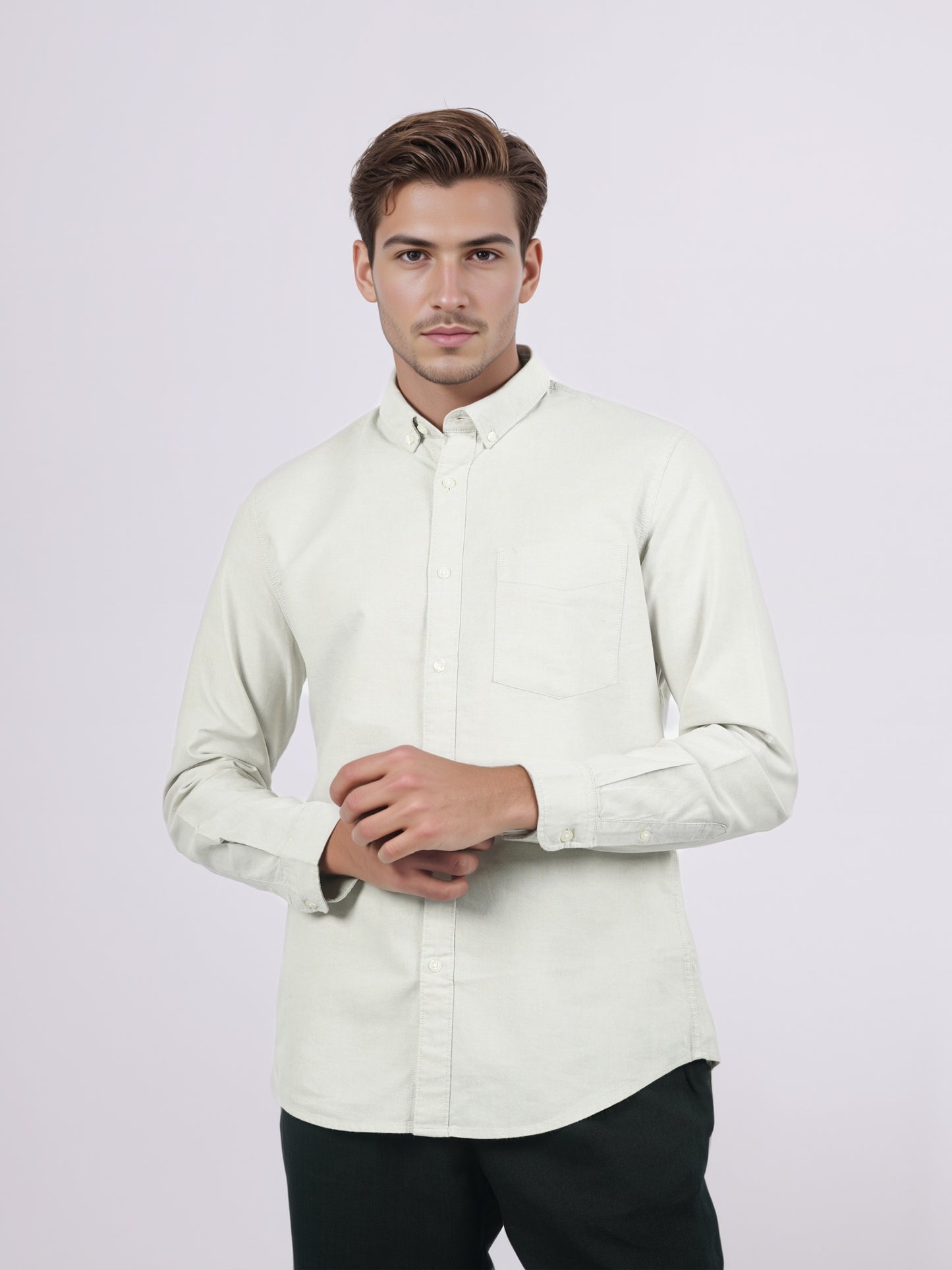 Celio* Men Cream Solid Regular Fit Cotton Shirts