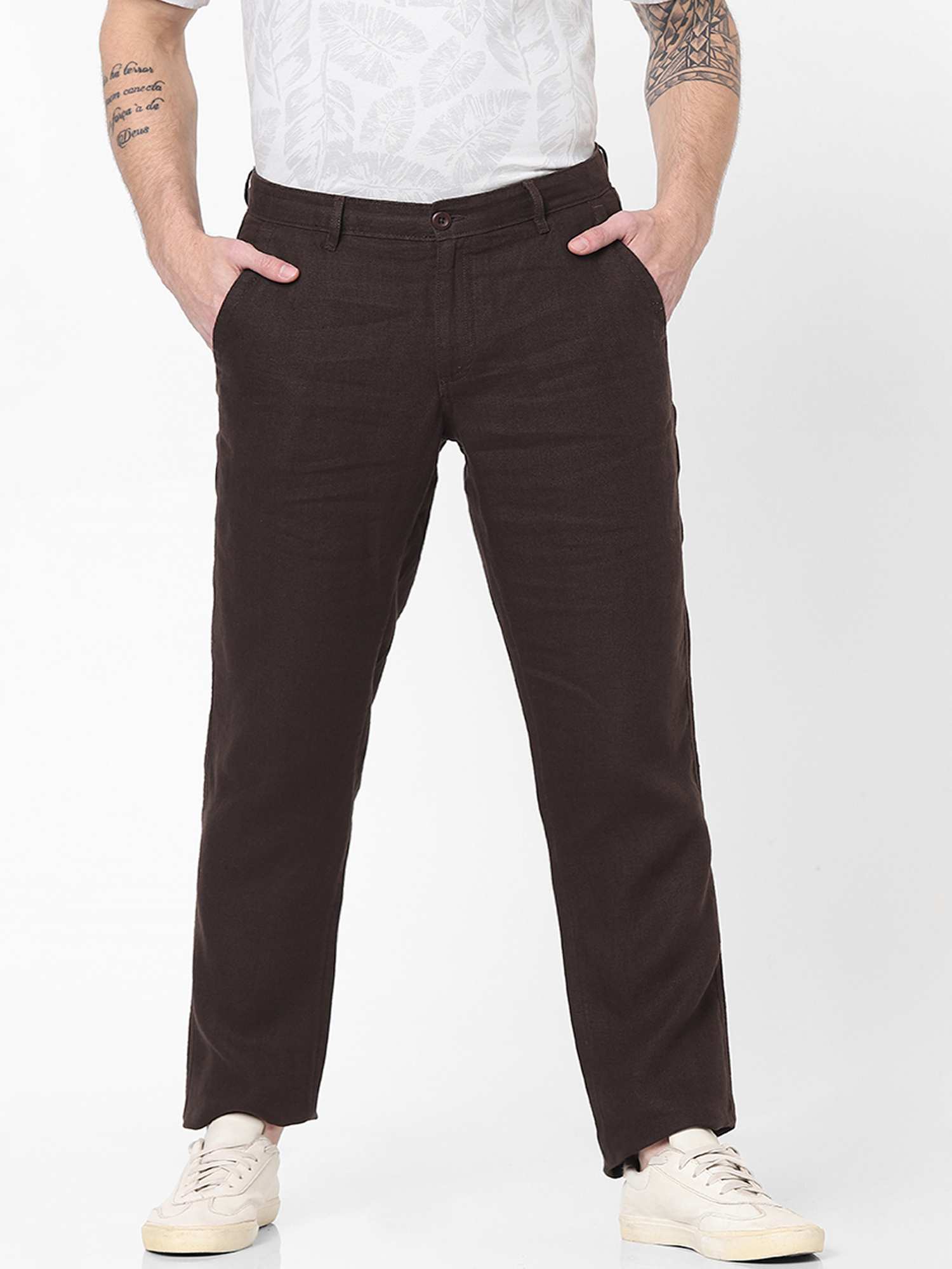 Brown Regular Fit Trousers