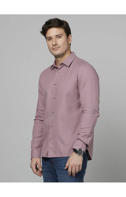 Celio* Solid Regular Fit Cotton Mauve Formal Shirt