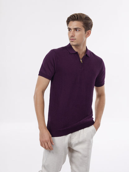 Celio* Men Purple Solid Regular Fit Cotton T-Shirt