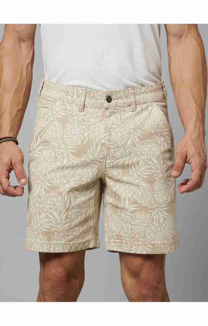 Beige Regular Fit Shorts