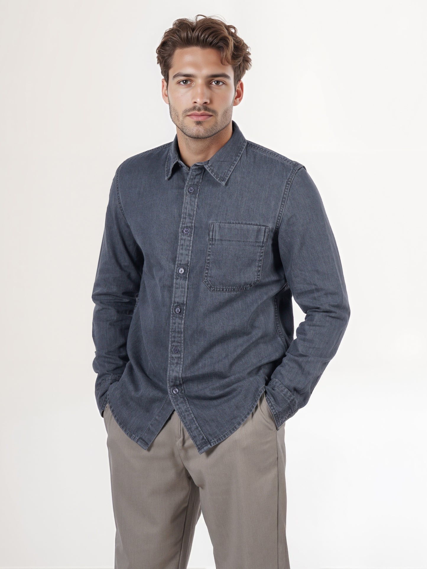 Celio* Men Grey Solid Regular Fit Cotton Shirt