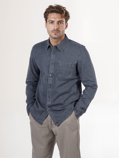 Celio* Men Grey Solid Regular Fit Cotton Shirt