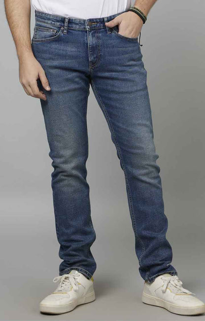 Navy Blue Straight Slim Fit Jeans