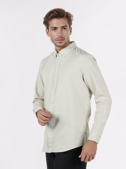 Celio* Men Beige Solid Regular Fit Cotton Shirts