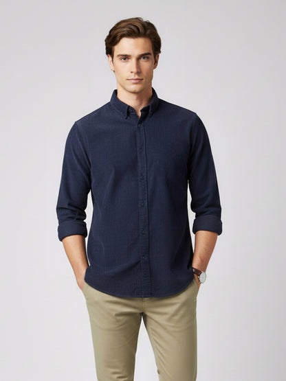 Celio* Men Blue Solid Regular Fit Cotton Shirts