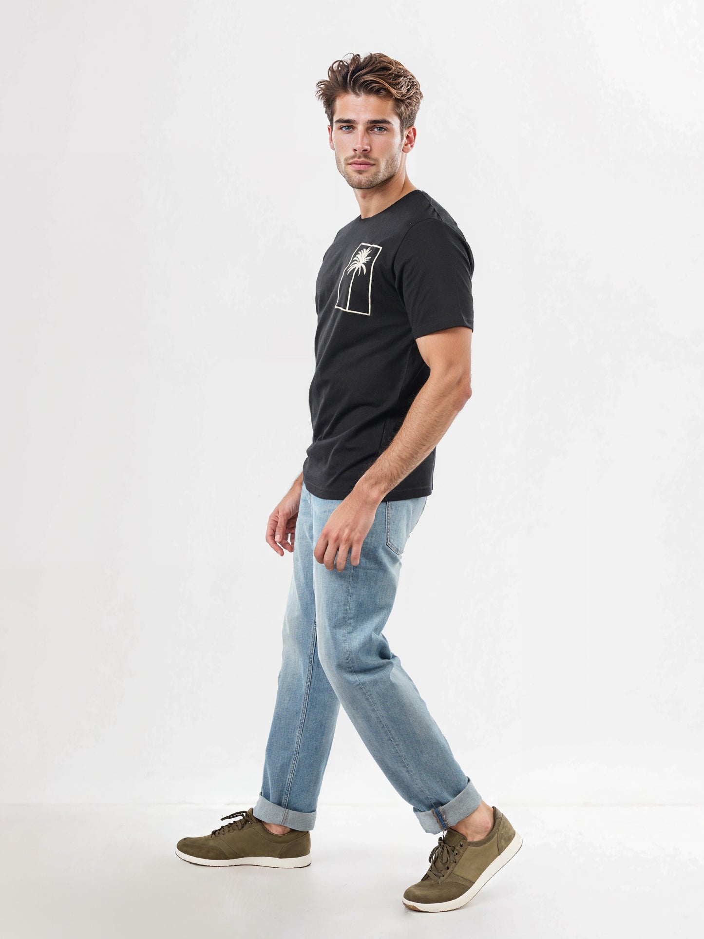 Celio* Embroidered Boxy Fit Cotton Black T-Shirts