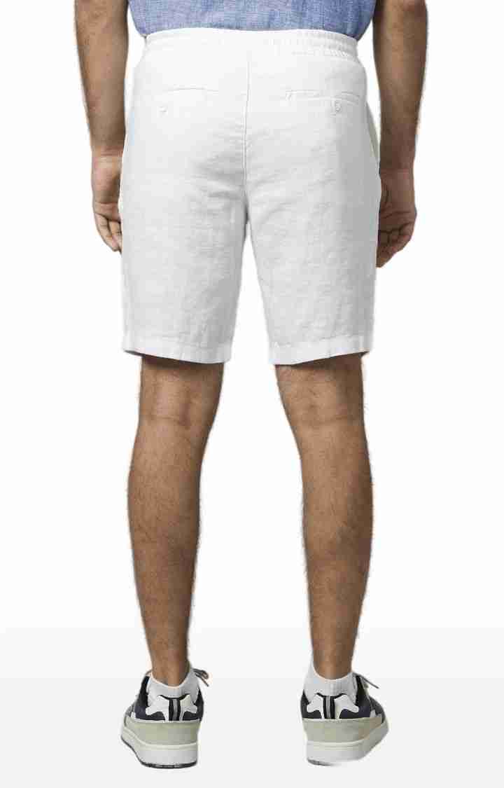 White Regular Fit Linen Shorts