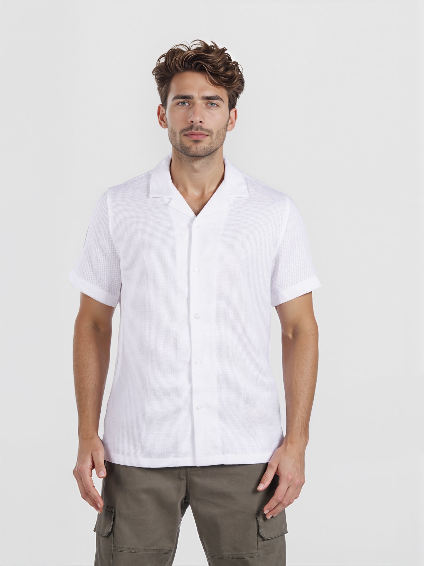 Celio* Men White Solid Cuban Collar Regular Fit Casual Shirt