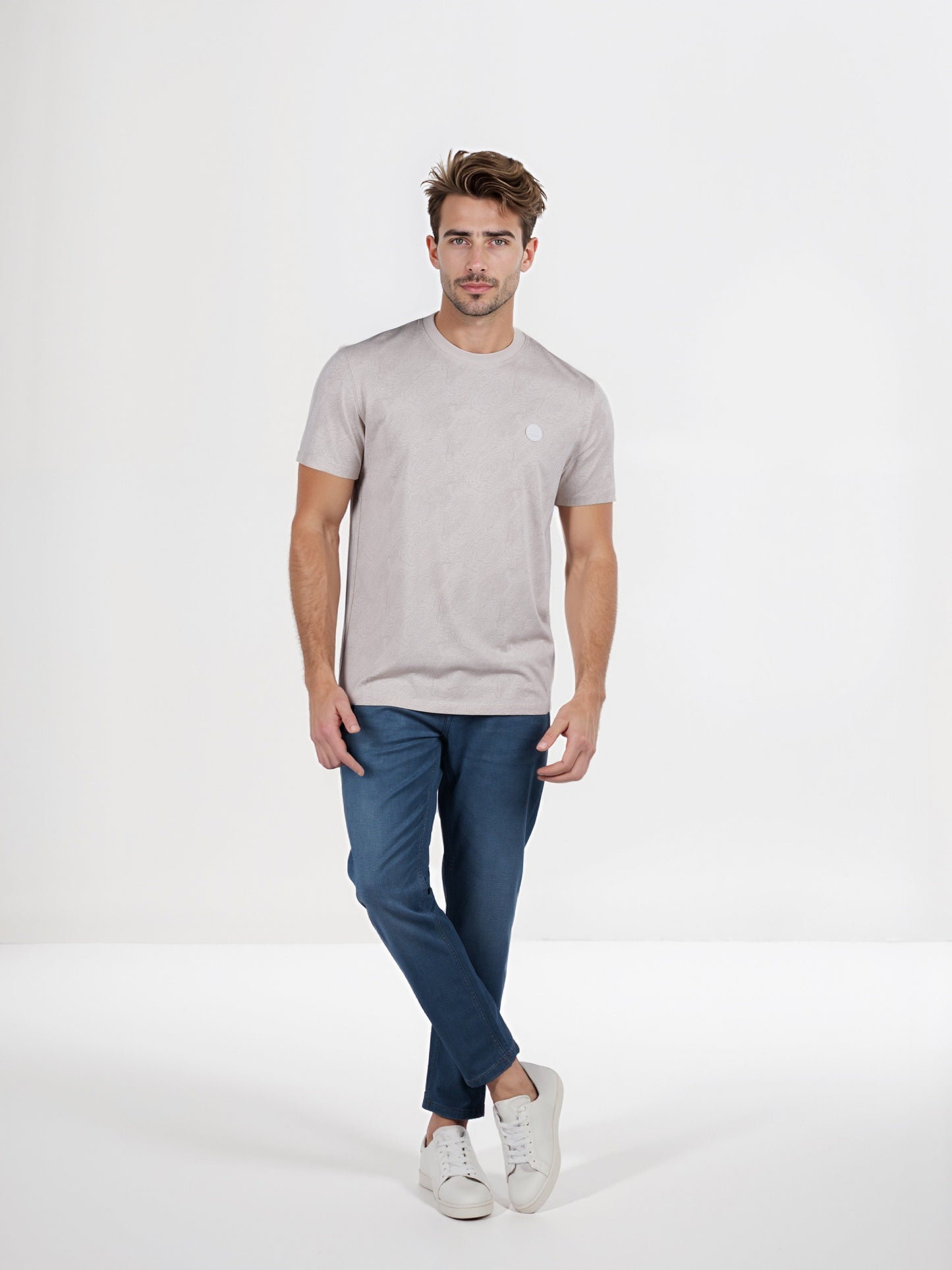 Celio* Chamonix Regular Fit Cotton Beige T-Shirt