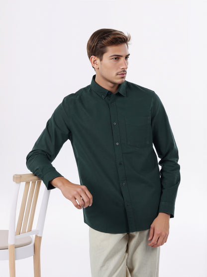 Celio* Men Olive Solid Regular Fit Cotton Shirts
