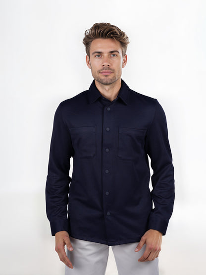 Celio* Solid Oversized Polyester Navy Blue Shirt