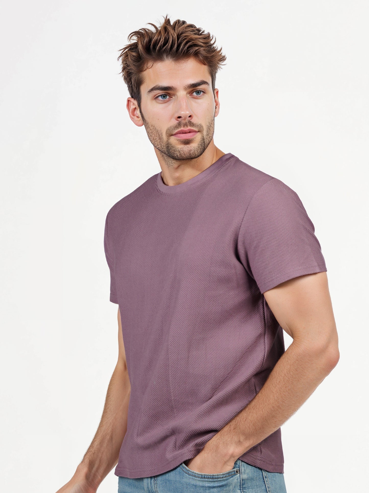Celio* Solid Regular Fit Cotton Purple T-Shirts