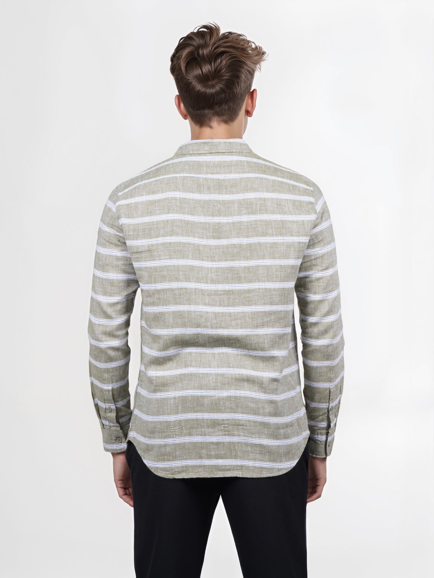 Celio* Men Green Striped Slim Fit Cotton Shirt