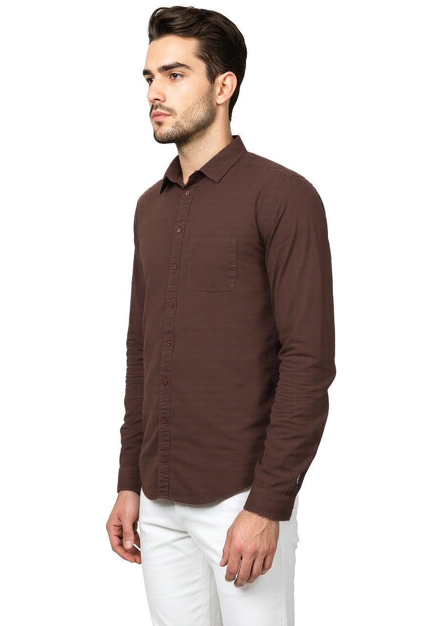 Celio* Men Brown Solid Regular Fit Cotton Shirt