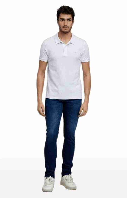 Buy Navy Blue Cotton Blend Solid Light Fade Stretchable Jean For