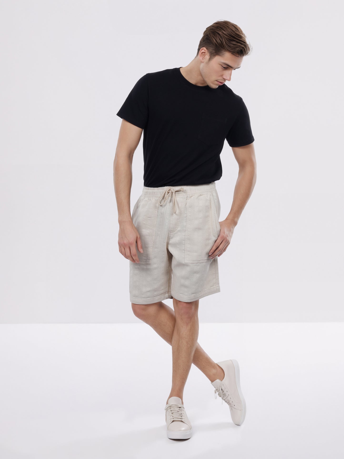 Celio* Men Beige Solid Bermuda Fit Cotton Shorts