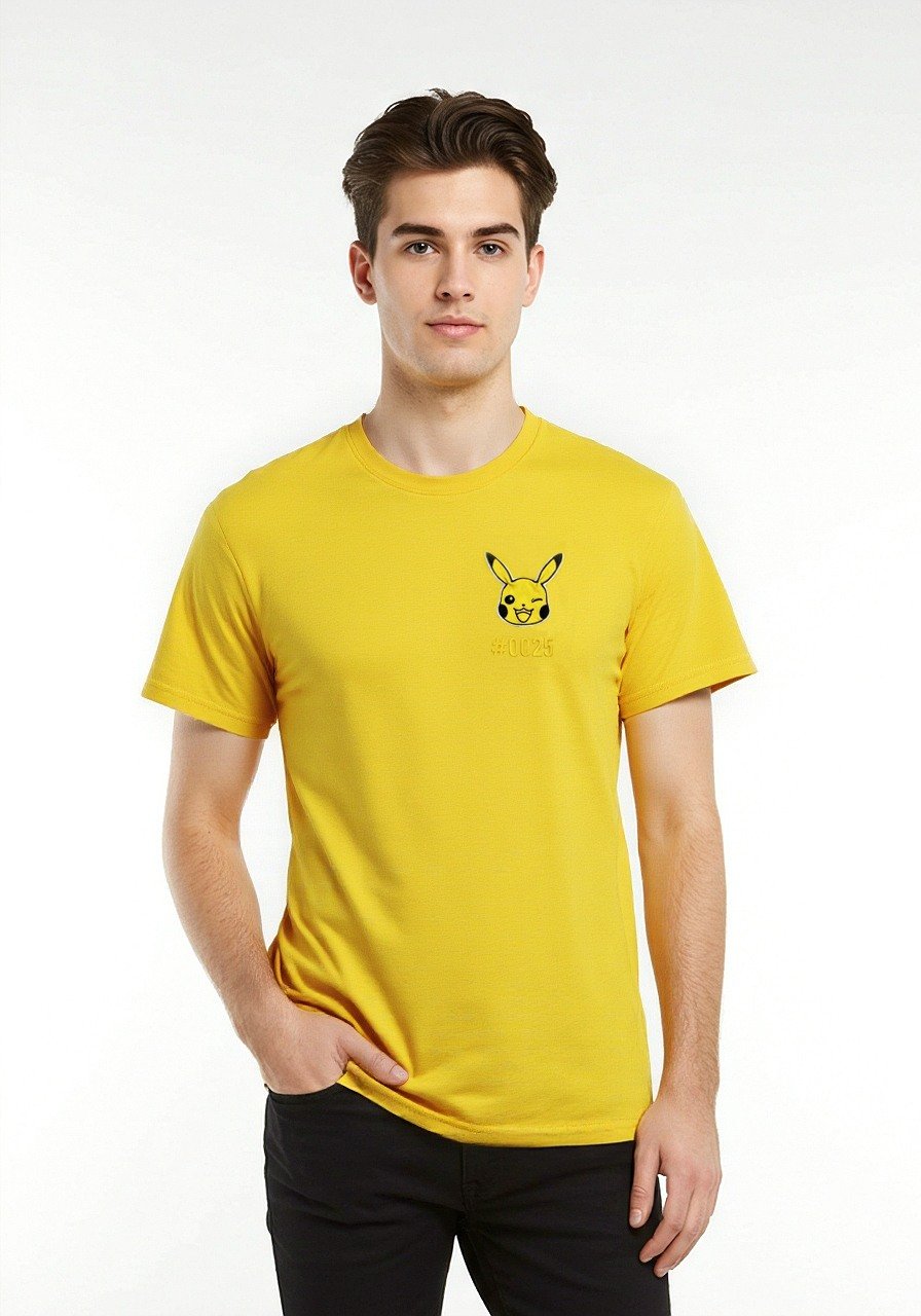 Celio* Pokemon Men Yellow Printed Regular Fit Cotton T-shirt